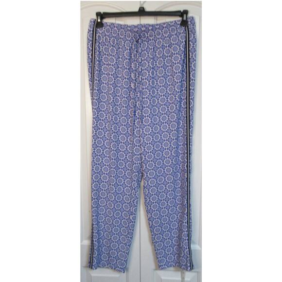 Talbots Blue and White Print Side Stripe Drawstring Eastport Pants - Picture 1 of 3
